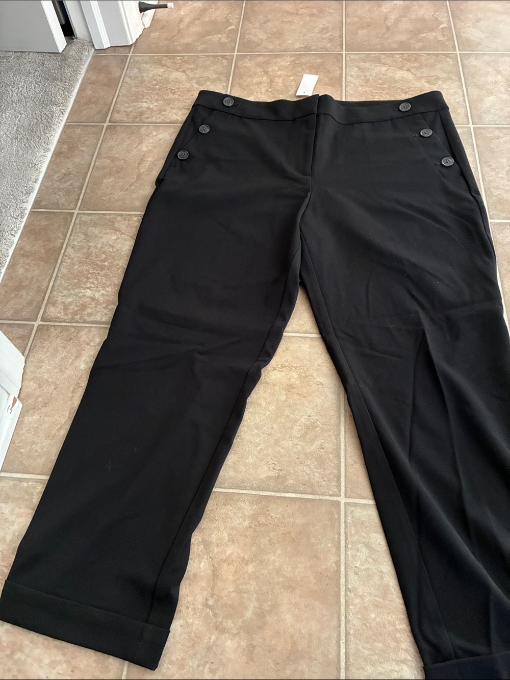 LOFT Black Cropped Sailor-Button Pants